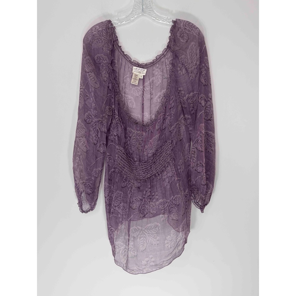 Max Studio Specialty‎ Products Blouse Purple Silk Fairycore Whimsical Sheer 1X